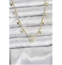 Pirinç Gold Renk Zirkon Taşlı Çiçek Model Kadın Kolye