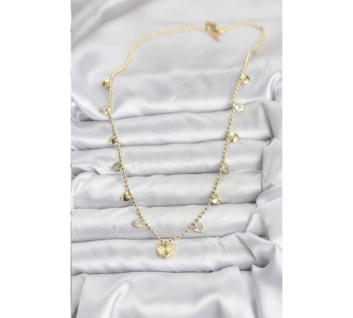 Pirinç Gold Renk Kalp Model Kadın Kolye