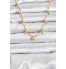 Pirinç Gold Renk Zirkon Taşlı Deniz Kabuğu Model Kadın Kolye