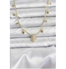 Pirinç Gold Renk Zirkon Taşlı Kutup Yıldızı Model Kadın Kolye