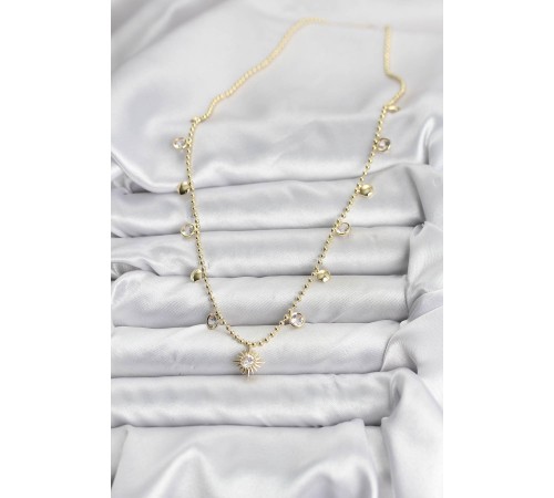 Zirkon Taşlı Kutup Yıldızı Model Pirinç Gold Renk Kadın Kolye