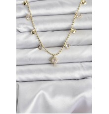 Zirkon Taşlı Kutup Yıldızı Model Pirinç Gold Renk Kadın Kolye