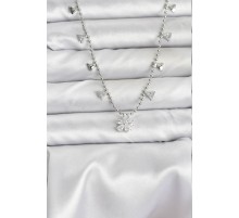 Pirinç Gümüş Renk Zirkon Taşlı Çiçek Model Kadın Kolye