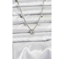 Pirinç Gümüş Renk Kalp Model Kadın Kolye