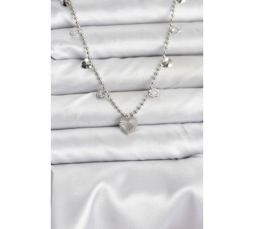 Pirinç Gümüş Renk Kalp Model Kadın Kolye