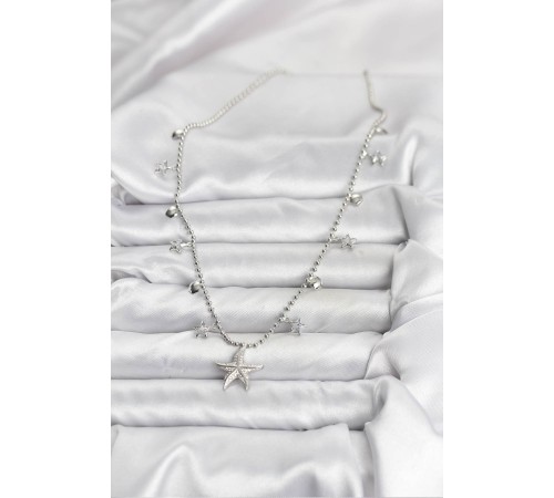 Pirinç Gümüş Renk Zirkon Taşlı Deniz Yıldızı Model Kadın Kolye