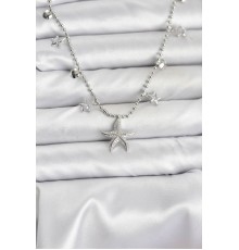 Pirinç Gümüş Renk Zirkon Taşlı Deniz Yıldızı Model Kadın Kolye