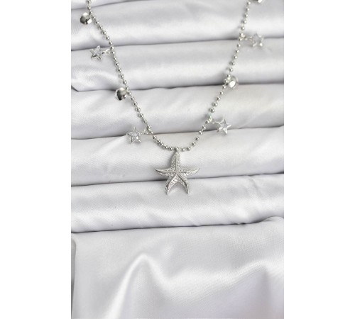 Pirinç Gümüş Renk Zirkon Taşlı Deniz Yıldızı Model Kadın Kolye