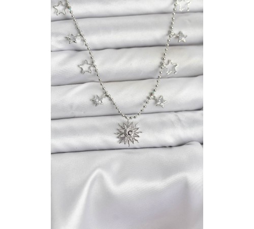 Pirinç Gümüş Renk Güneş Model Kadın Kolye