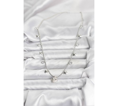 Pirinç Gümüş Renk Zirkon Taşlı Kutup Yıldızı Model Kadın Kolye