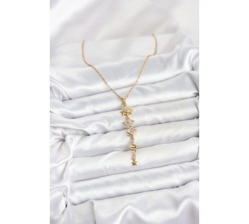 316L Çelik Zincir Gold Renk Güneş ve Enerji Model Kadın Y Kolye