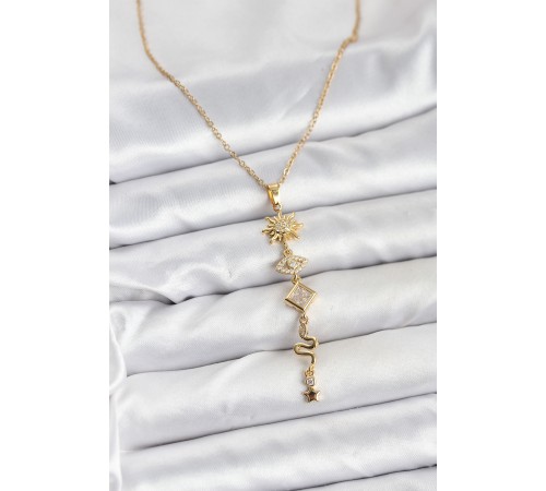 316L Çelik Zincir Gold Renk Güneş ve Enerji Model Kadın Y Kolye