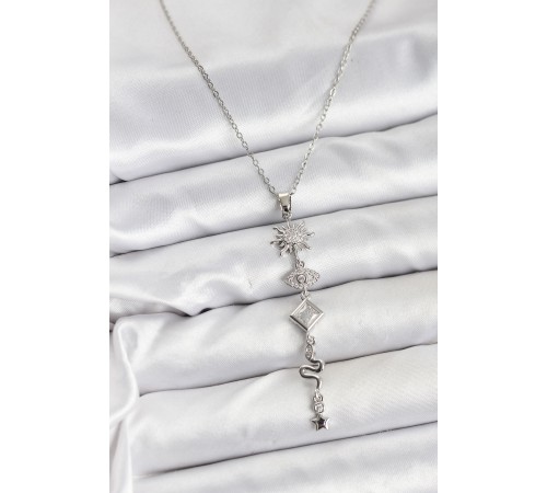 316L Çelik Zincir Gümüş Renk Güneş ve Enerji Model Kadın Y Kolye