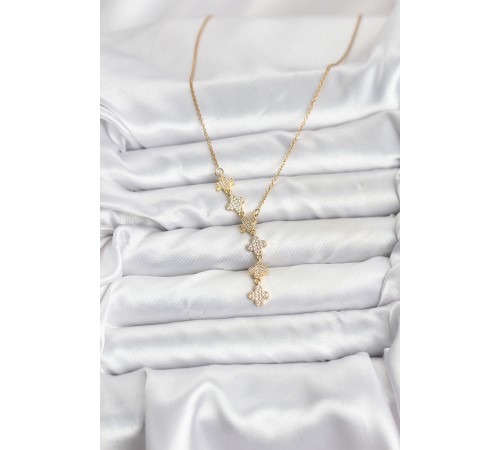316L Çelik Zincir Gold Renk Yonca Model Kadın Kolye