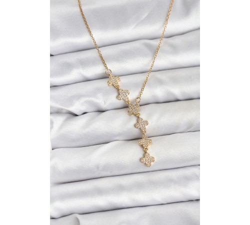 316L Çelik Zincir Gold Renk Yonca Model Kadın Kolye