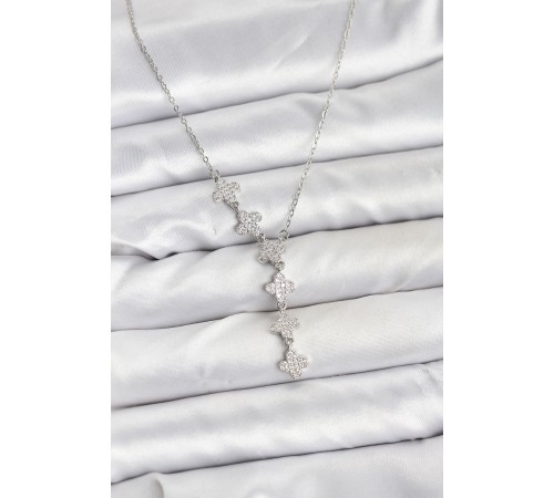 316L Çelik Zincir Gümüş Renk Yonca Model Kadın Kolye