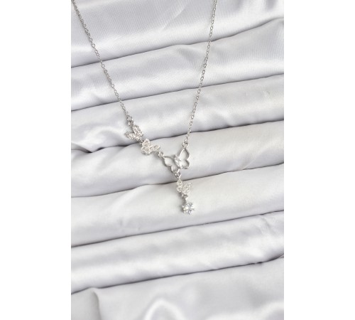 316L Çelik Zincir Gümüş Renk Kelebek Model Kadın Kolye