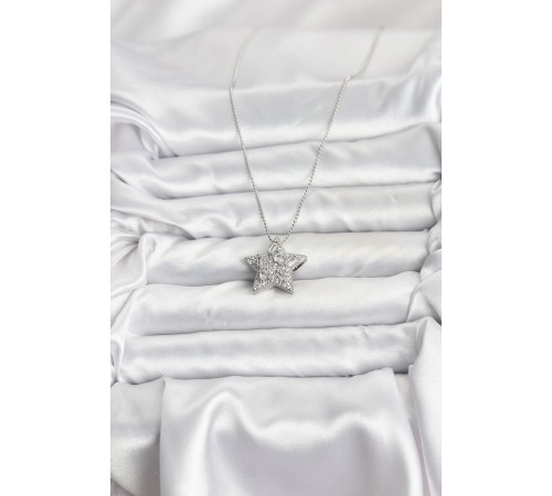 316L Çelik Zincir Gümüş Renk Zincirli Gümüş Yıldız Model Kadın Kolye