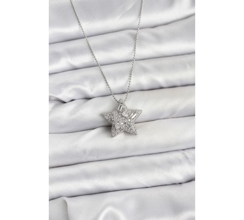 316L Çelik Zincir Gümüş Renk Zincirli Gümüş Yıldız Model Kadın Kolye