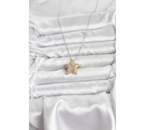 316L Çelik Zincir Gümüş Renk Zincirli Gold Yıldız Model Kadın Kolye