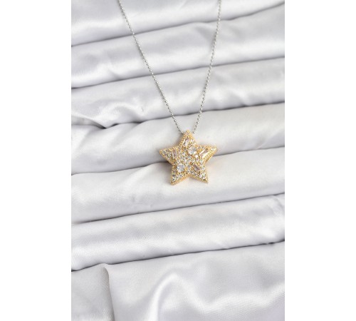 316L Çelik Zincir Gümüş Renk Zincirli Gold Yıldız Model Kadın Kolye