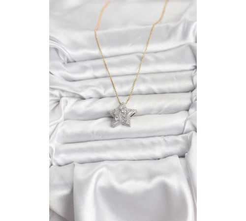 316L Çelik Zincir Gold Renk Zincirli Gümüş Yıldız Model Kadın Kolye
