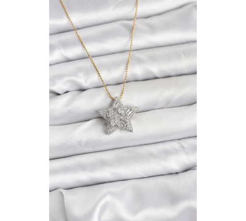 316L Çelik Zincir Gold Renk Zincirli Gümüş Yıldız Model Kadın Kolye