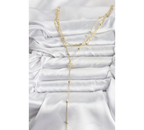 Pirinç Gold Renk Kutup Yıldızı Detaylı 3'lü Kombin Kadın Kolye