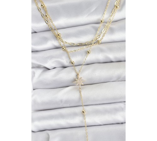 Pirinç Gold Renk Kutup Yıldızı Detaylı 3'lü Kombin Kadın Kolye