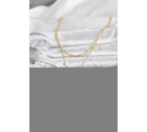 Pirinç Gold Renk Kalp Detaylı 3'lü Kombin Y Kadın Kolye