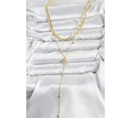 Pirinç Gold Renk Kutup Yıldızı Model Detaylı 3'lü Kombin Y Kadın Kolye