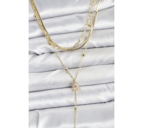 Pirinç Gold Renk Kutup Yıldızı Model Detaylı 3'lü Kombin Y Kadın Kolye