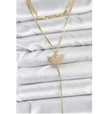 Pirinç Gold Renk Zirkon Taşlı Yelpaze Model Detaylı 3'lü Kombin Y Kadın Kolye