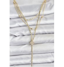 Pirinç Gold Renk Zirkon Taşlı Yonca Model Detaylı 3'lü Kombin Y Kadın Kolye