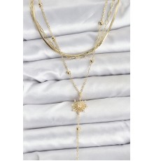 Pirinç Gold Renk Zirkon Taşlı Model Detaylı 3'lü Kombin Y Kadın Kolye