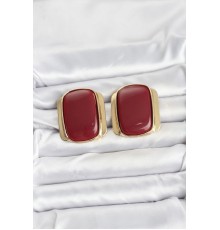 Pirinç Gold Renk Bordo Plaka Vintage Kadın Küpe