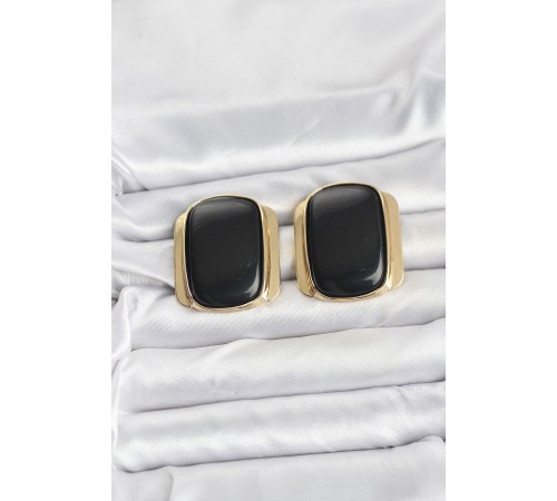 Pirinç Gold Renk Siyah Plaka Vintage Kadın Küpe