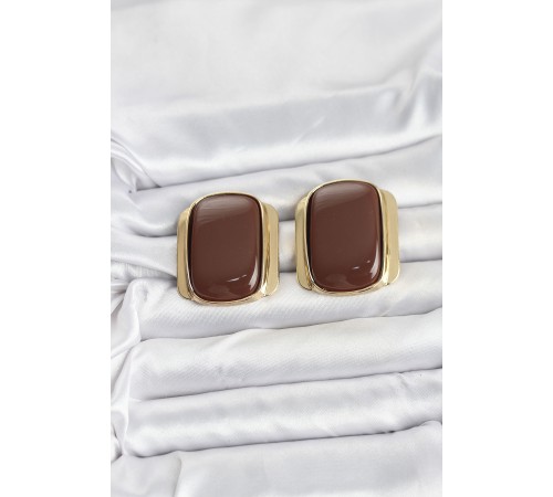Pirinç Gold Renk Kahverengi Plaka Vintage Kadın Küpe
