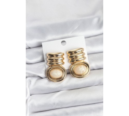 Pirinç Gold Krem Renk Vintage Kadın Küpe