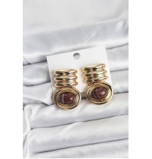 Pirinç Gold Kahverengi Renk Vintage Kadın Küpe