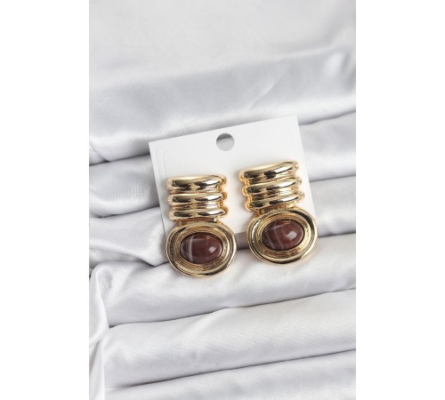 Pirinç Gold Kahverengi Renk Vintage Kadın Küpe
