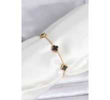 316L Çelik Gold Renk Siyah Baby Boy Yonca Bileklik