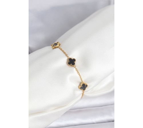 316L Çelik Gold Renk Siyah Baby Boy Yonca Bileklik