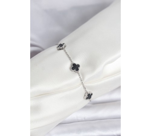 316L Çelik Gümüş Renk Siyah Baby Boy Yonca Bileklik