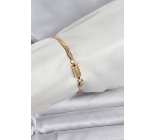 316L Çelik Gold Renk Külçe Altın Model Kadın Bileklik