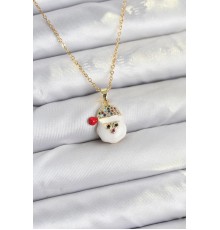 316L Çelik Zincir Gold Renk Şapkalı Kardan Adam Kafası Model Yılbaşı Temalı Kadın Kolye