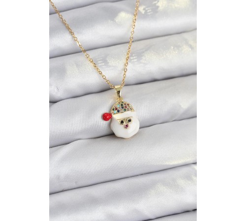 316L Çelik Zincir Gold Renk Şapkalı Kardan Adam Kafası Model Yılbaşı Temalı Kadın Kolye