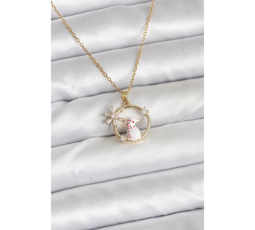 316L Çelik Zincir Gold Zirkon Taşlı Yılbaşı Temalı Kadın Kolye