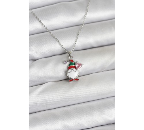 316L Çelik Zincir Gümüş Renk Yılbaşı Teması Kadın Kolye