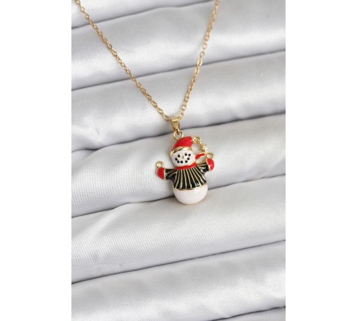 316L Çelik Zincir Gold Renk Kardan Adam Figürlü Yılbaşı Temalı Kadın Kolye